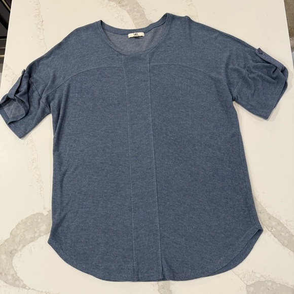 Ya Los Angeles Tops - Ya Los Angeles Asymmetrical Round Hem Button Cuff Top Women’s Large Slate Blue